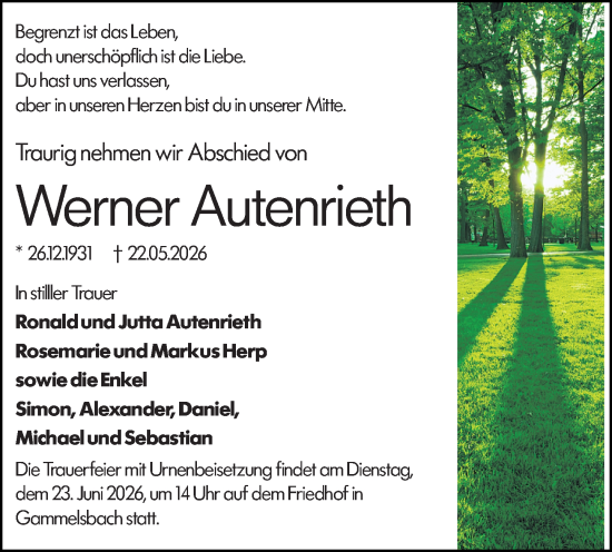 Traueranzeige von Werner Autenrieth von Odenwälder Echo