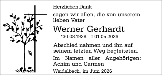 Traueranzeige von Werner Gerhardt von Dill Block