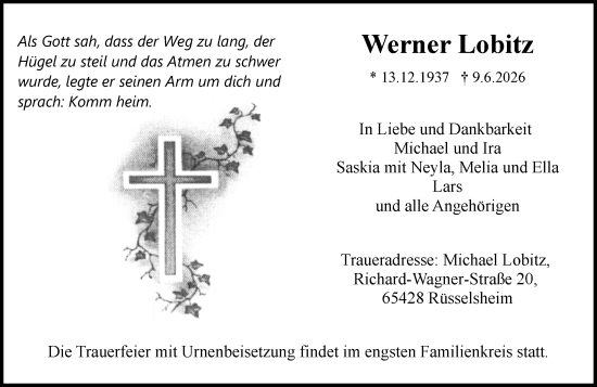 Traueranzeige von Werner Lobitz von Rüsselsheimer Echo