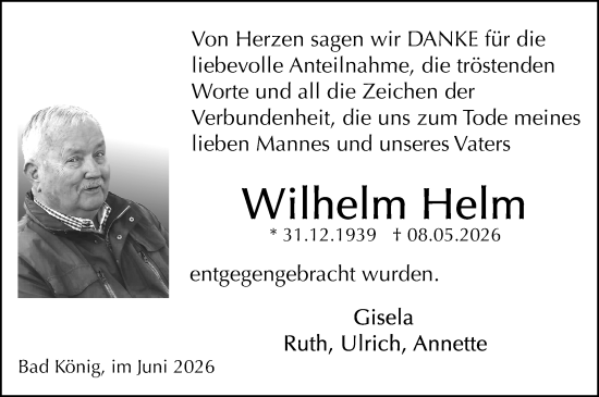 Traueranzeige von Wilhelm Helm von Odenwälder Echo