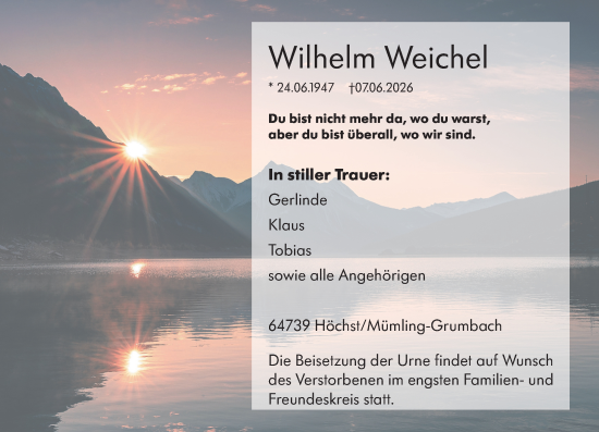 Traueranzeige von Wilhelm Weichel von Odenwälder Echo