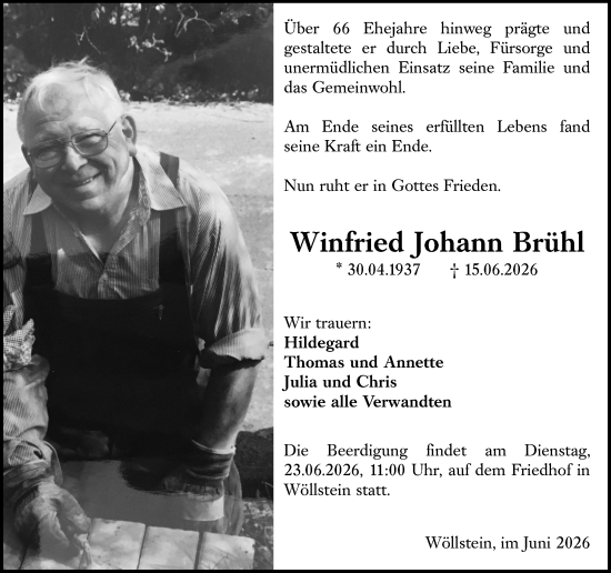 Traueranzeige von Winfried Johann Brühl von Allgemeine Zeitung Rheinhessen-Nahe