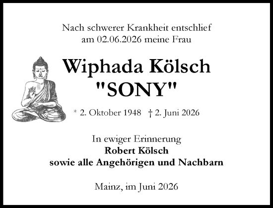 Traueranzeige von Wiphada Kölsch von Allgemeine Zeitung Mainz