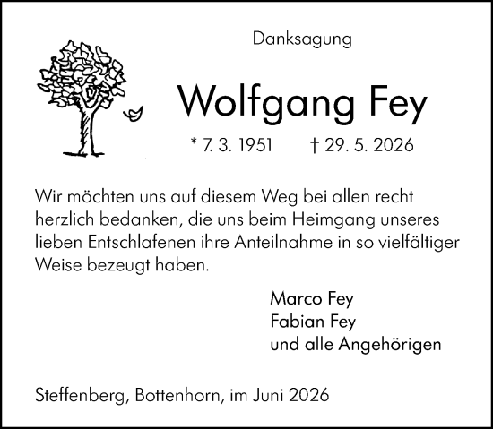 Traueranzeige von Wolfgang Fey von Hinterländer Anzeiger