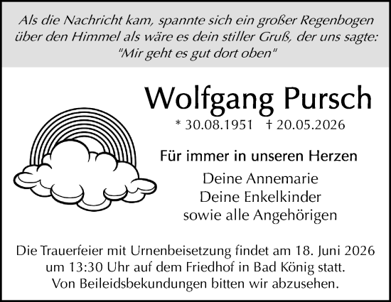 Traueranzeige von Wolfgang Pursch von Odenwälder Echo