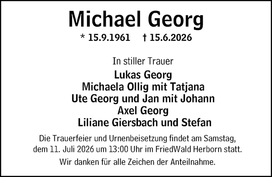 Traueranzeige von Michael Georg von Dill Block