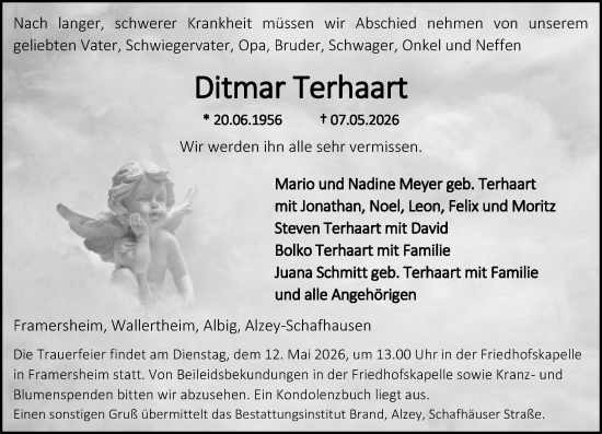 Traueranzeige von Ditmar Terhaart von Allgemeine Zeitung Alzey