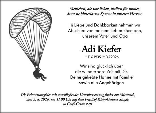 Traueranzeige von Adi Kiefer von Groß-Gerauer Echo