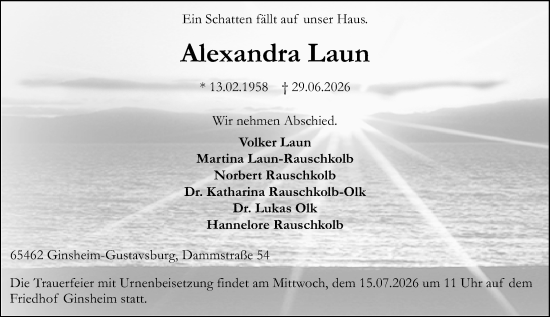 Traueranzeige von Alexandra Laun von Allgemeine Zeitung Mainz