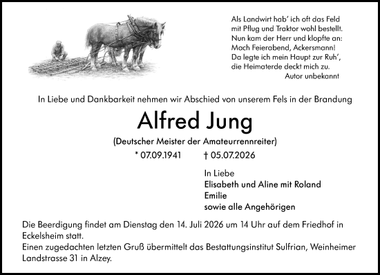 Traueranzeige von Alfred Jung von Allgemeine Zeitung Alzey