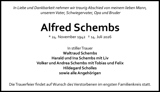 Traueranzeige von Alfred Schembs von Allgemeine Zeitung Mainz