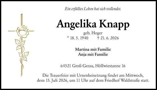 Traueranzeige von Angelika Knapp von Groß-Gerauer Echo