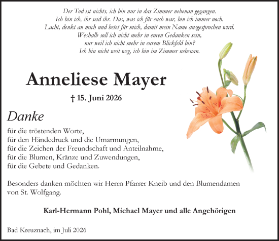 Traueranzeige von Anneliese Mayer von Allgemeine Zeitung Rheinhessen-Nahe