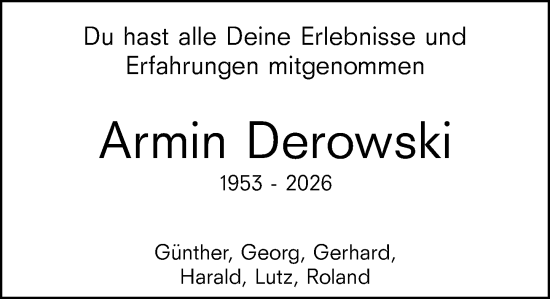Traueranzeige von Armin Derowski von Darmstädter Echo