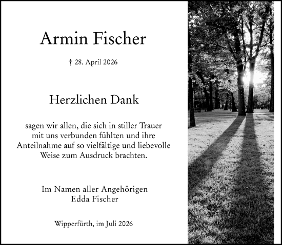 Traueranzeige von Armin Fischer von Hinterländer Anzeiger
