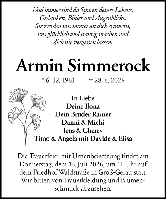 Traueranzeige von Armin Simmerock von Groß-Gerauer Echo