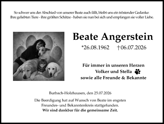 Traueranzeige von Beate Angerstein von Dill Block
