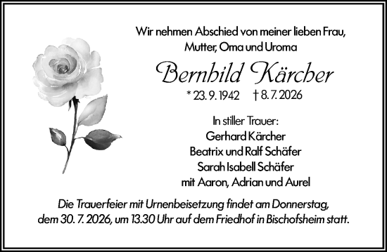 Traueranzeige von Bernhild Kärcher von Rüsselsheimer Echo