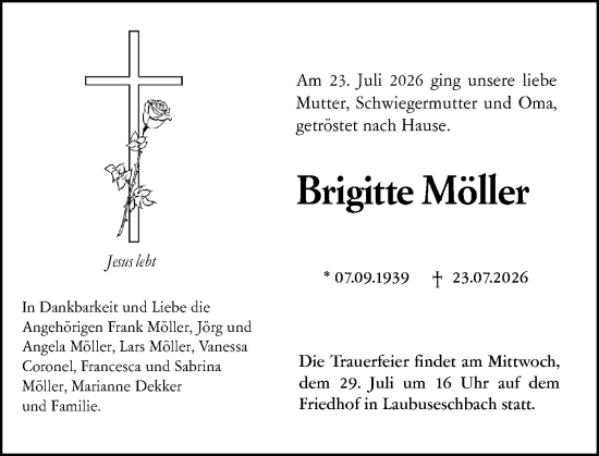 Traueranzeige von Brigitte Möller von Weilburger Tageblatt
