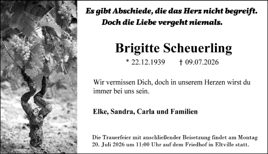 Traueranzeige von Brigitte Scheuerling von Rheingau Kurier