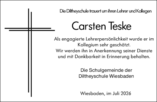 Traueranzeige von Carsten Teske von Wiesbadener Kurier