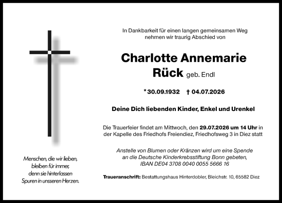 Traueranzeige von Charlotte Annemarie Rück von Nassauische Neue Presse