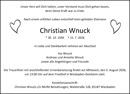 Traueranzeige von Christian Wnuck von Wiesbadener Kurier