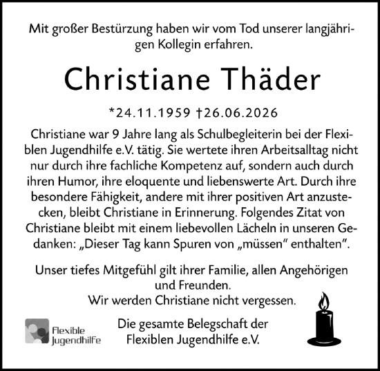 Traueranzeige von Christiane Thäder von Darmstädter Echo