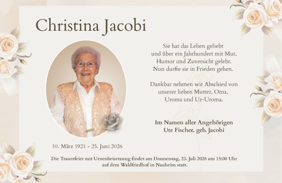 Traueranzeige von Christina Jacobi von Groß-Gerauer Echo