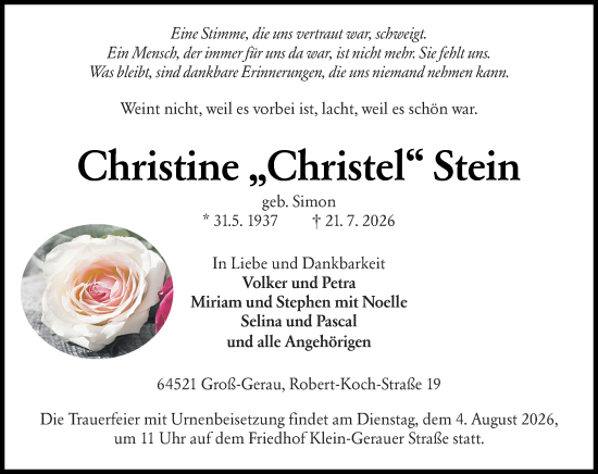 Traueranzeige von Christine Stein von Groß-Gerauer Echo