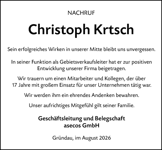 Traueranzeige von Christoph Krtsch von Nassauische Neue Presse