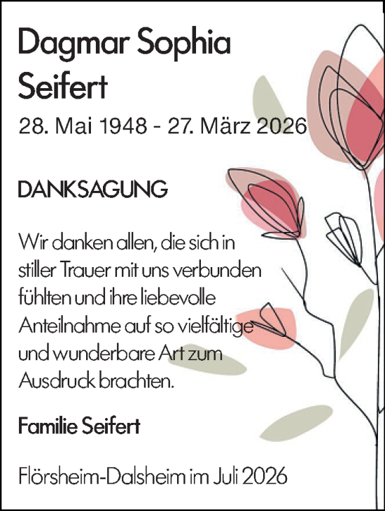 Traueranzeige von Dagmar Sophia Seifert von Allgemeine Zeitung Alzey