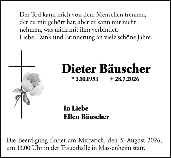 Traueranzeige von Dieter Bäuscher von Hochheimer Zeitung