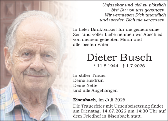 Traueranzeige von Dieter Busch von Camberger Anzeiger