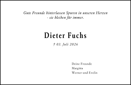 Traueranzeige von Dieter Fuchs von Rüsselsheimer Echo