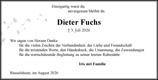 Traueranzeige von Dieter Fuchs von Rüsselsheimer Echo
