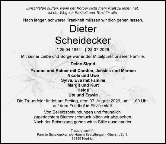 Traueranzeige von Dieter Scheidecker von Wiesbadener Kurier