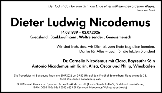 Traueranzeige von Dieter Ludwig Nicodemus von Rüsselsheimer Echo