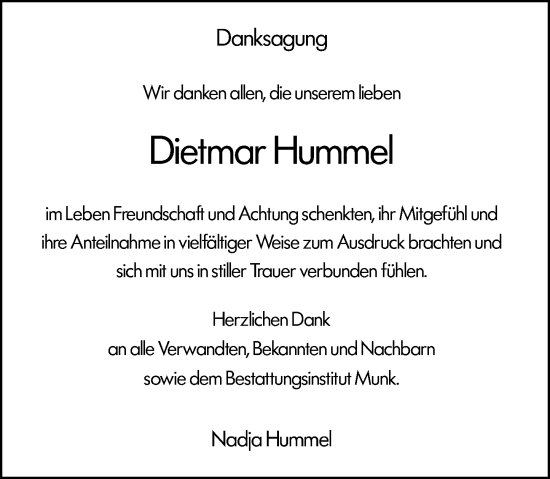 Traueranzeige von Dietmar Hummel von Hochheimer Zeitung