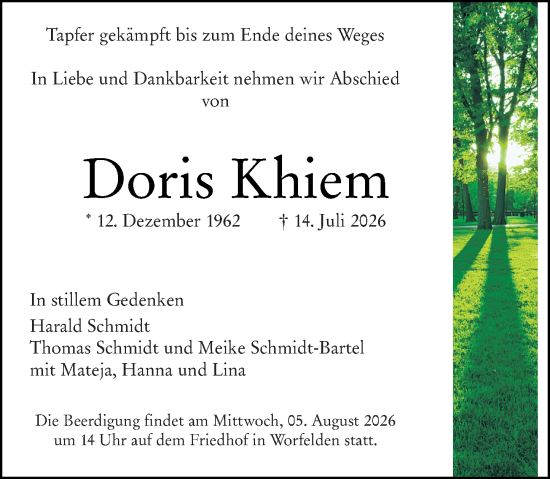 Traueranzeige von Doris Khiem von Groß-Gerauer Echo