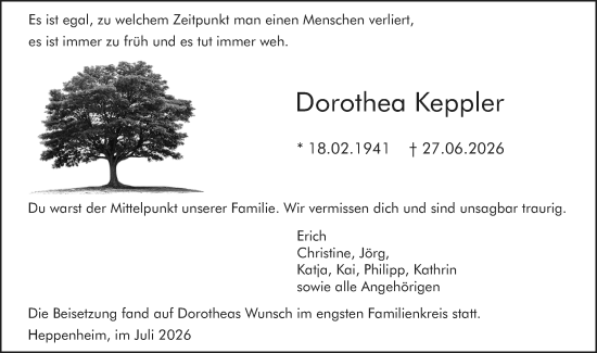 Traueranzeige von Dorothea Keppler von Starkenburger Echo