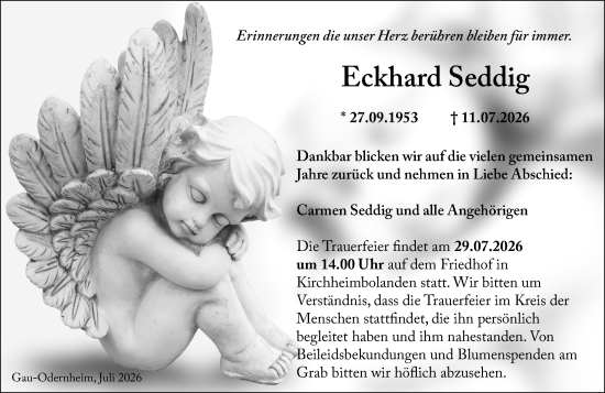 Traueranzeige von Eckhard Seddig von Allgemeine Zeitung Alzey
