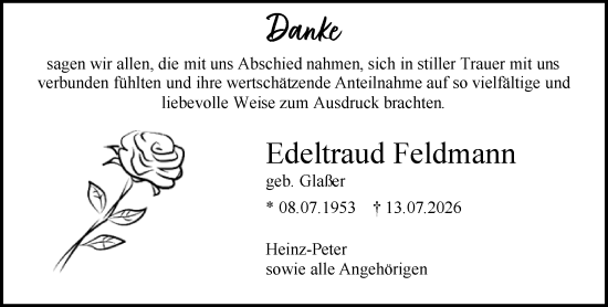 Traueranzeige von Edeltraud Feldmann von Allgemeine Zeitung Mainz
