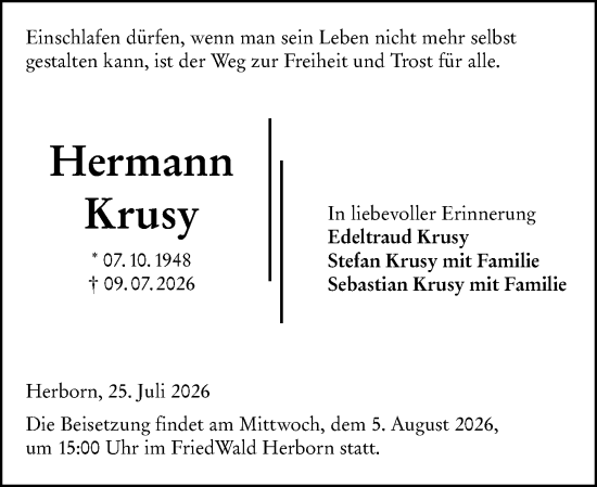 Traueranzeige von Edeltraud Krusy von Dill Block