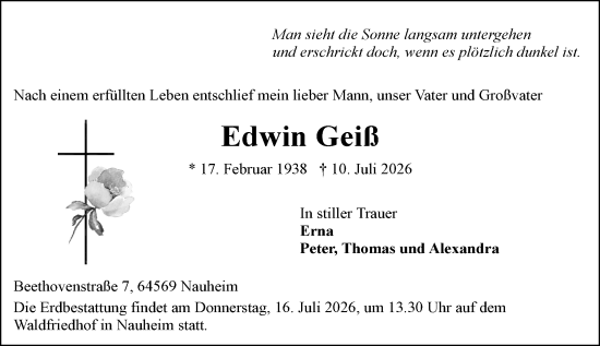 Traueranzeige von Edwin Geiß von Rüsselsheimer Echo