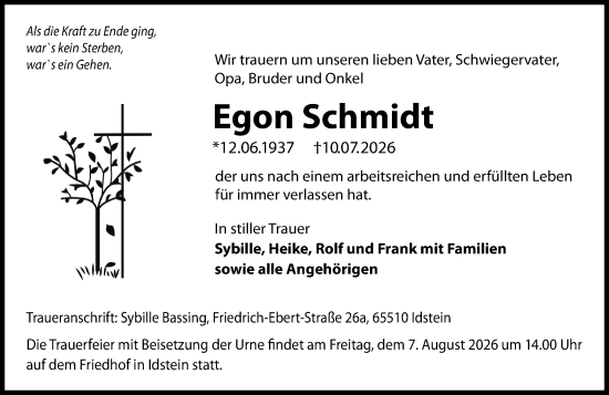 Traueranzeige von Egon Schmidt von Idsteiner Land/Untertaunus