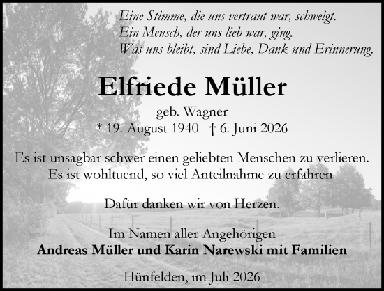 Traueranzeige von Elfriede Müller von Camberger Anzeiger