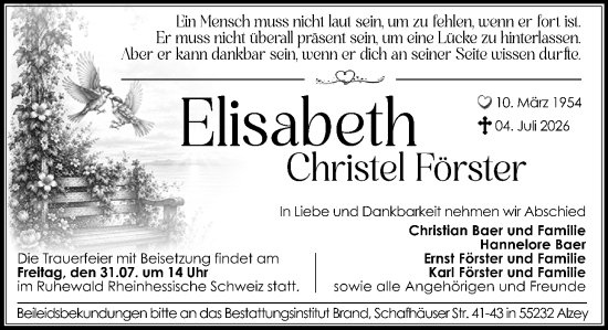Traueranzeige von Elisabeth Christel Förster von Camberger Anzeiger