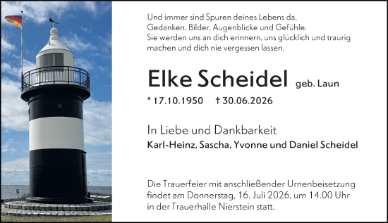 Traueranzeige von Elke Scheidel von Allgemeine Zeitung Mainz