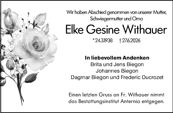 Traueranzeige von Elke Gesine Withauer von Allgemeine Zeitung Mainz